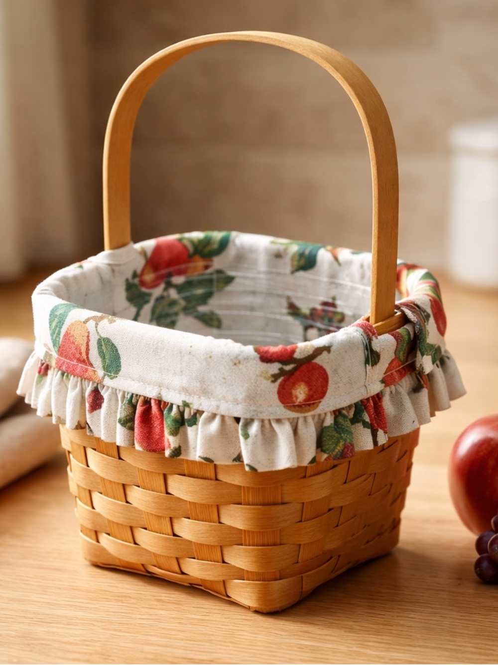 Longaberger Basket with Red Floral Linen Trim